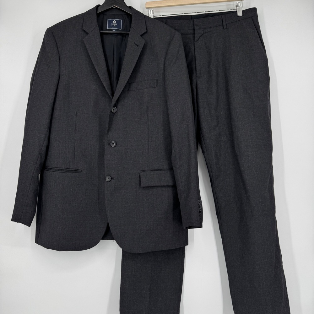 J.Crew Mens 2 Piece Suit Charcoal Gray 3 Button Blazer Trousers 42L